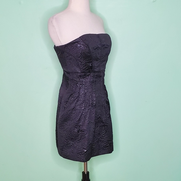 Tibi Strapless Black Brocade Mini Dress Bubble Hem Size 0 - Picture 3 of 9